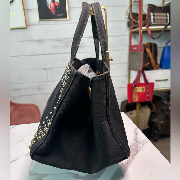 Prada Crystal Studded Canapa Tote Bag - Picture 6 of 13